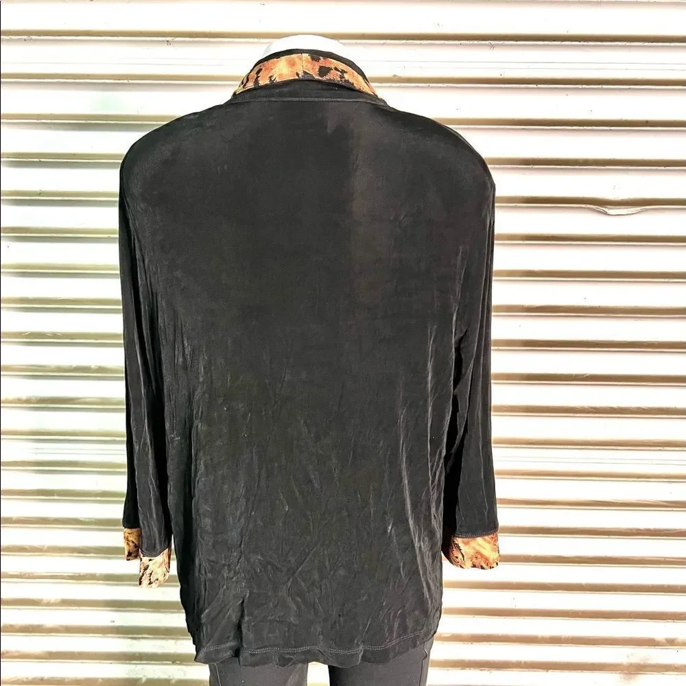 Alfred Dunner black cardigan with animal print trim